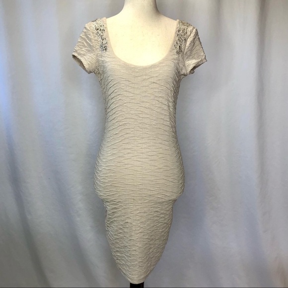 Free People Bringing Sexy Back champagne bodycon dress beaded open back size xs - Picture 1 of 11